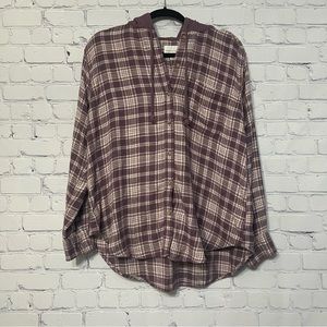 AE American Eagle Outfitters Oversized Flannel
Hoodie Purple/White Plaid Size M
